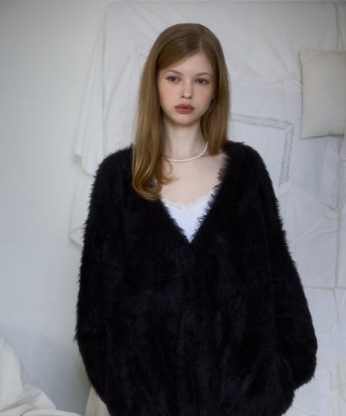 Fur Overfit Cardigan [Black]