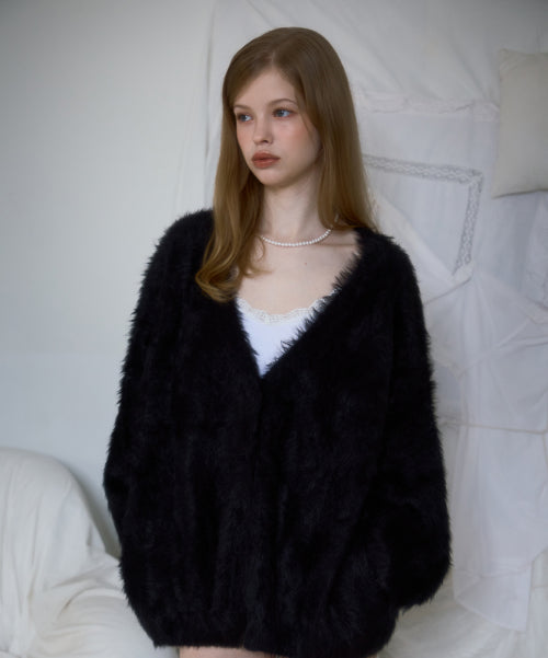 Fur Overfit Cardigan [Black]