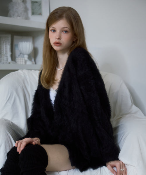 Fur Overfit Cardigan [Black]
