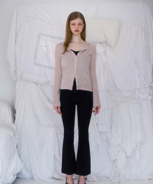 Hairy Slim Fur Cardigan [Light Beige]