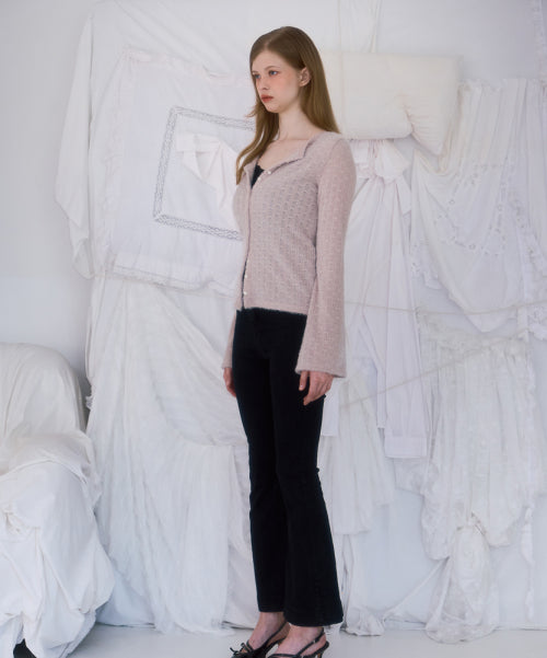 Hairy Slim Fur Cardigan [Light Beige]