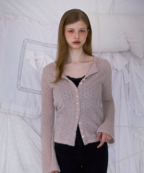 Hairy Slim Fur Cardigan [Light Beige]