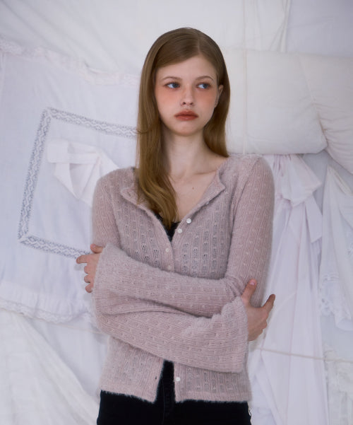 Hairy Slim Fur Cardigan [Light Beige]