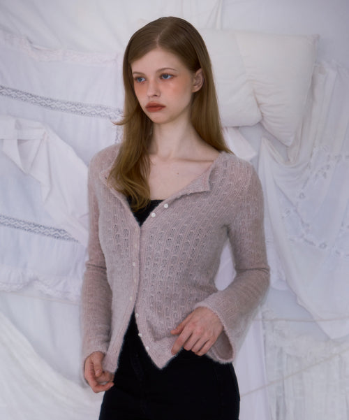 Hairy Slim Fur Cardigan [Light Beige]