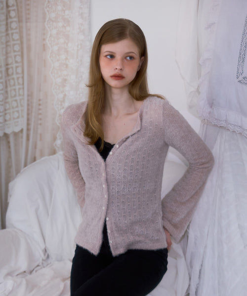 Hairy Slim Fur Cardigan [Light Beige]