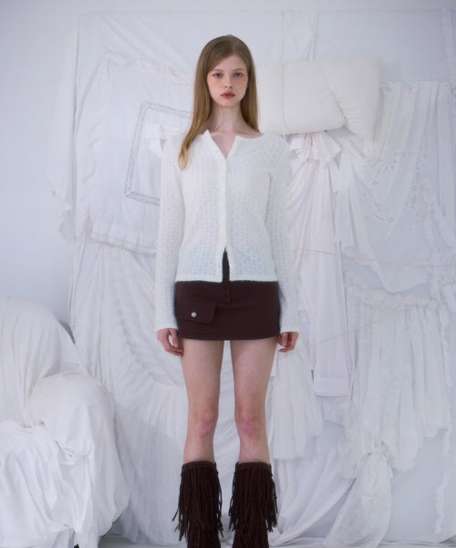 Hairy Slim Fur Cardigan [Ivory]