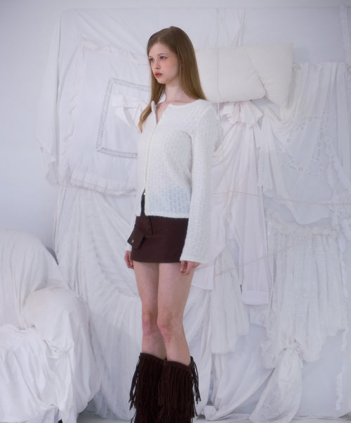 Hairy Slim Fur Cardigan [Ivory]