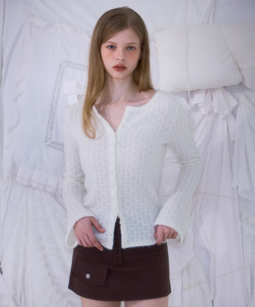 Hairy Slim Fur Cardigan [Ivory]