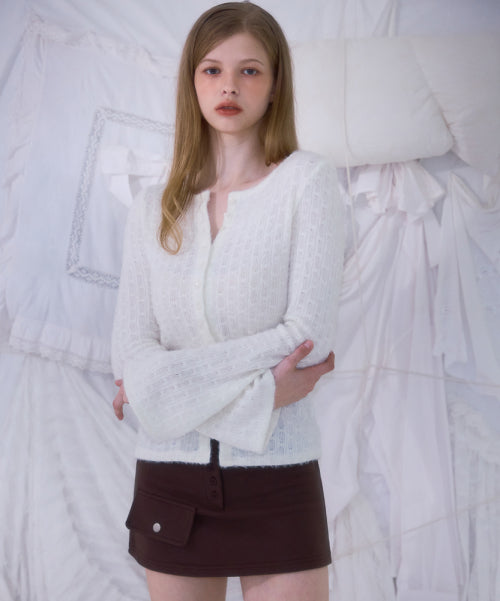 Hairy Slim Fur Cardigan [Ivory]