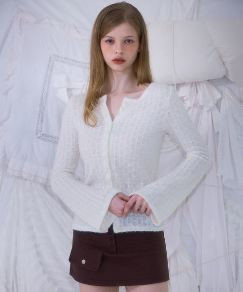 Hairy Slim Fur Cardigan [Ivory]