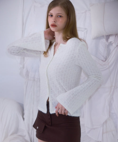 Hairy Slim Fur Cardigan [Ivory]