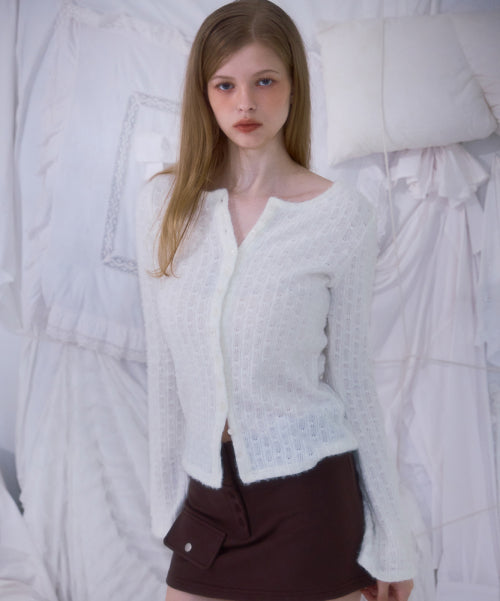 Hairy Slim Fur Cardigan [Ivory]