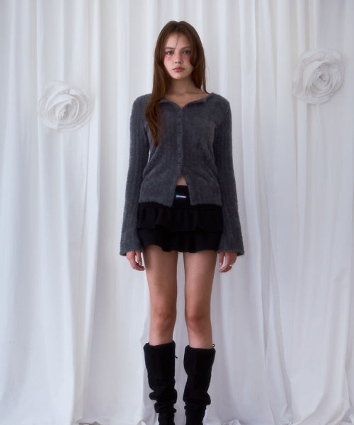 Hairy Slim Fur Cardigan [Charcoal]