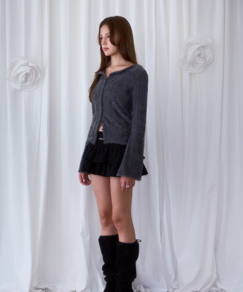 Hairy Slim Fur Cardigan [Charcoal]