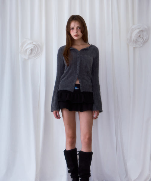 Hairy Slim Fur Cardigan [Charcoal]