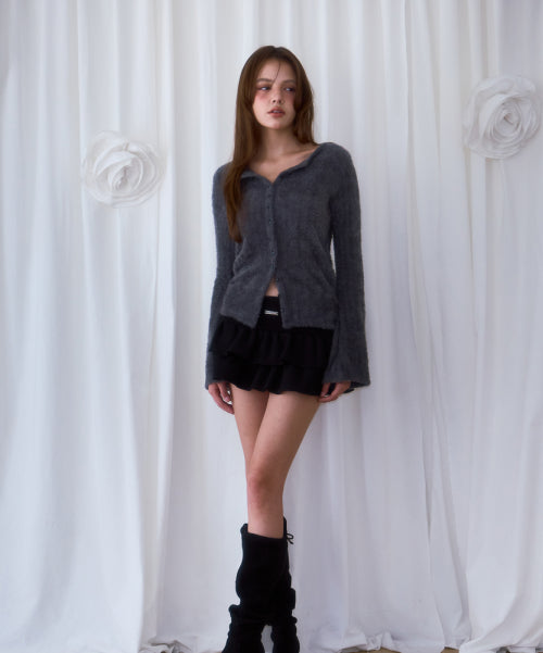 Hairy Slim Fur Cardigan [Charcoal]