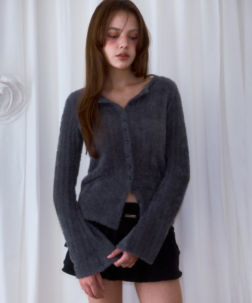 Hairy Slim Fur Cardigan [Charcoal]