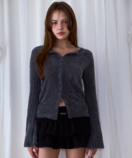 Hairy Slim Fur Cardigan [Charcoal]