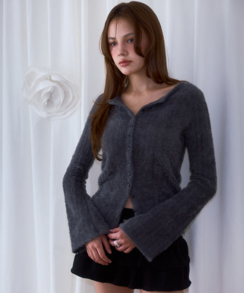 Hairy Slim Fur Cardigan [Charcoal]