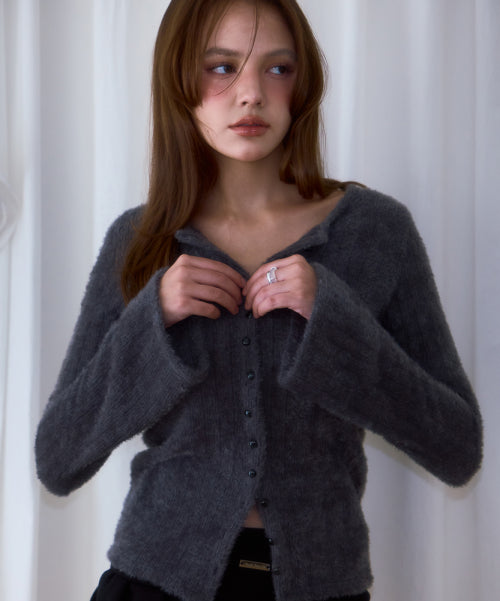 Hairy Slim Fur Cardigan [Charcoal]