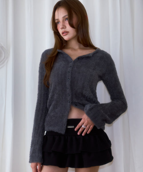 Hairy Slim Fur Cardigan [Charcoal]
