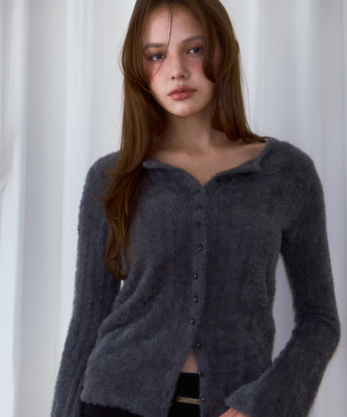 Hairy Slim Fur Cardigan [Charcoal]