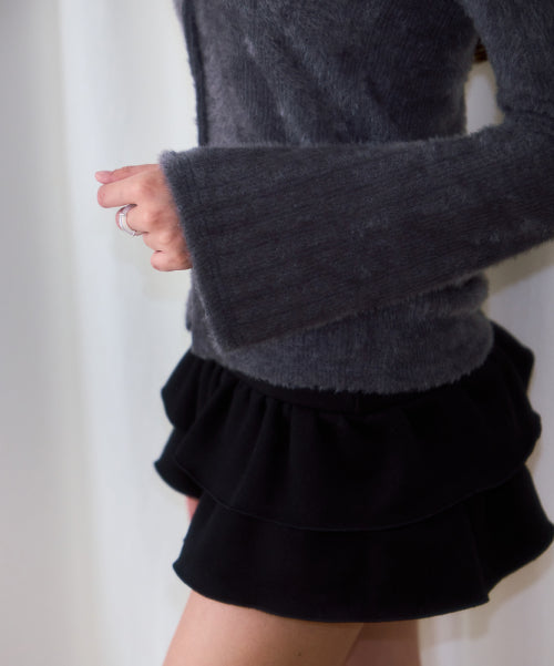 Hairy Slim Fur Cardigan [Charcoal]