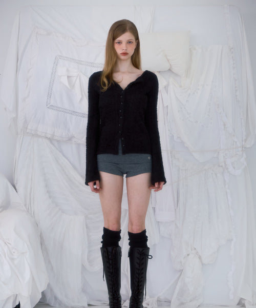 Hairy Slim Fur Cardigan [Black]