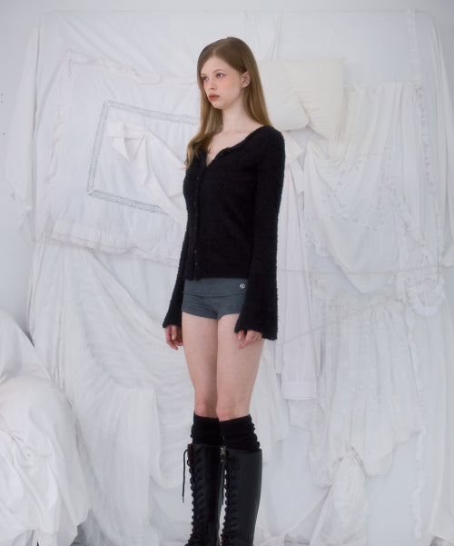Hairy Slim Fur Cardigan [Black]