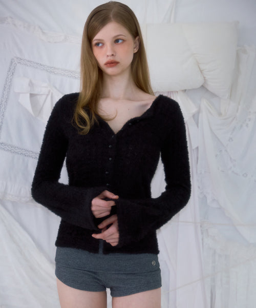 Hairy Slim Fur Cardigan [Black]