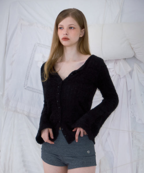 Hairy Slim Fur Cardigan [Black]
