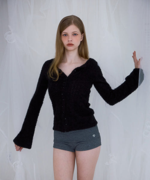 Hairy Slim Fur Cardigan [Black]