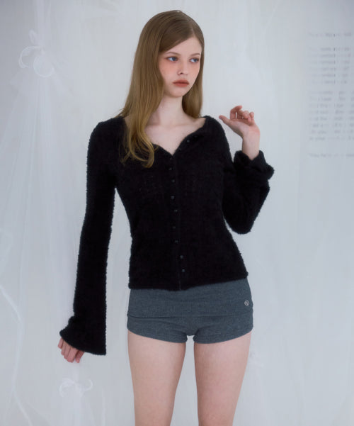 Hairy Slim Fur Cardigan [Black]