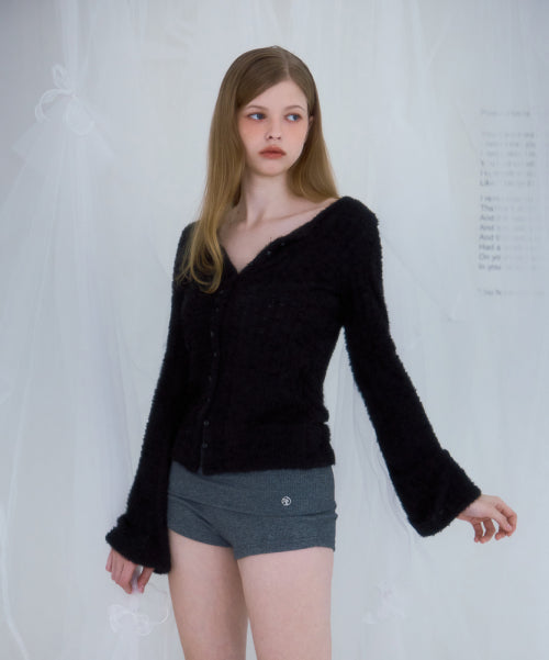 Hairy Slim Fur Cardigan [Black]