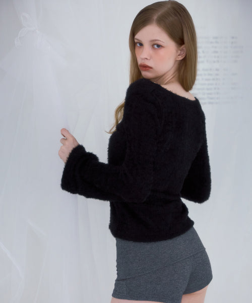 Hairy Slim Fur Cardigan [Black]