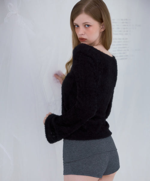 Hairy Slim Fur Cardigan [Black]