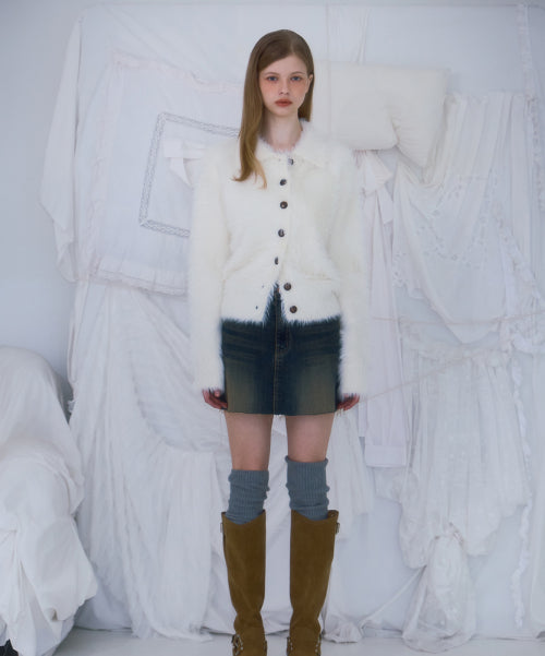 Fur Collar Button Cardigan [Ivory]