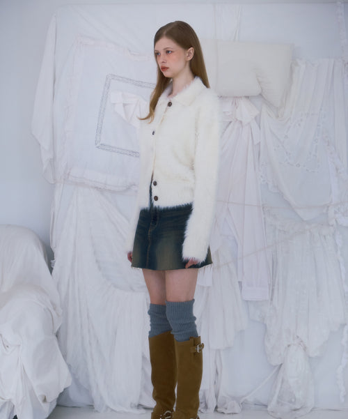 Fur Collar Button Cardigan [Ivory]