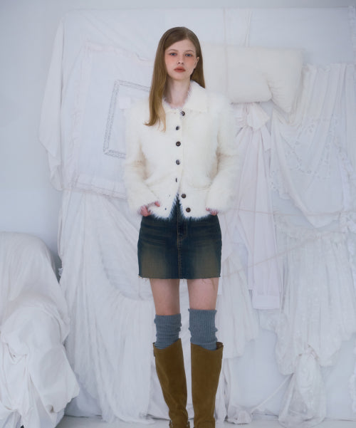 Fur Collar Button Cardigan [Ivory]