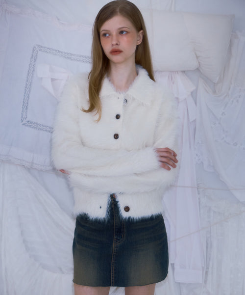 Fur Collar Button Cardigan [Ivory]