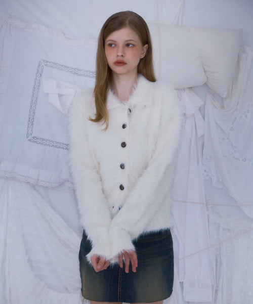 Fur Collar Button Cardigan [Ivory]