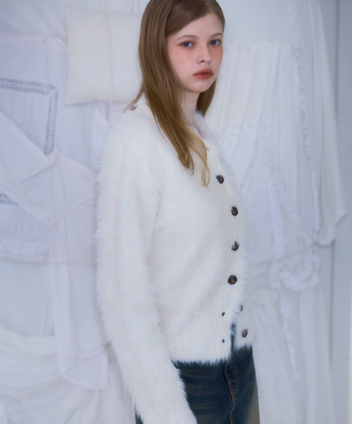 Fur Collar Button Cardigan [Ivory]