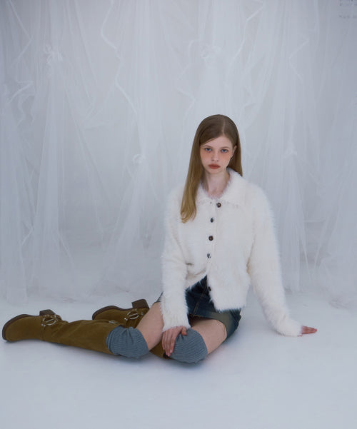 Fur Collar Button Cardigan [Ivory]