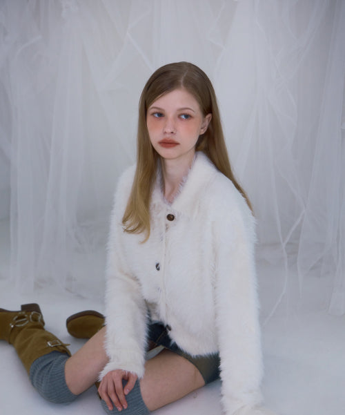 Fur Collar Button Cardigan [Ivory]