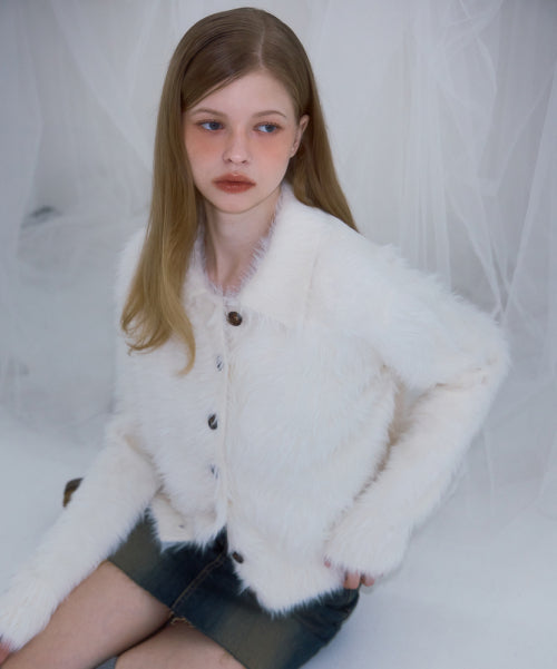 Fur Collar Button Cardigan [Ivory]