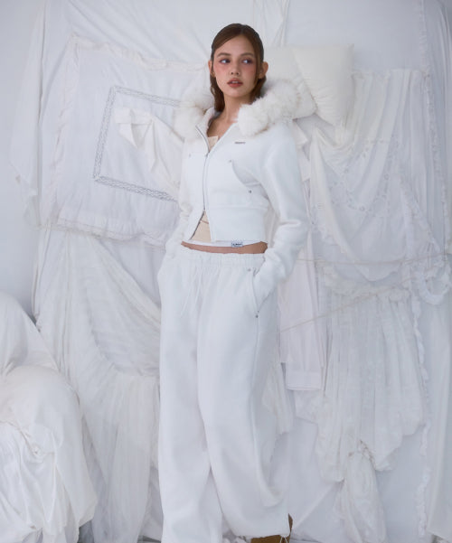 Fur Slim Rivet Hood Zip-up [Ivory]