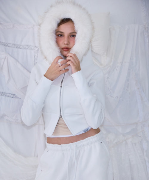 Fur Slim Rivet Hood Zip-up [Ivory]