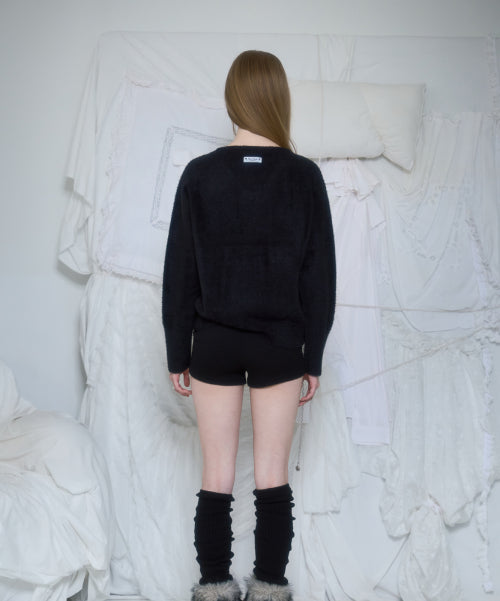 Fur V-neck Knit [Black]