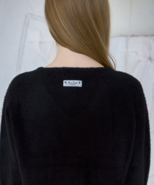 Fur V-neck Knit [Black]