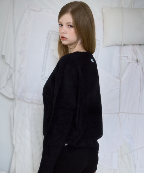 Fur V-neck Knit [Black]